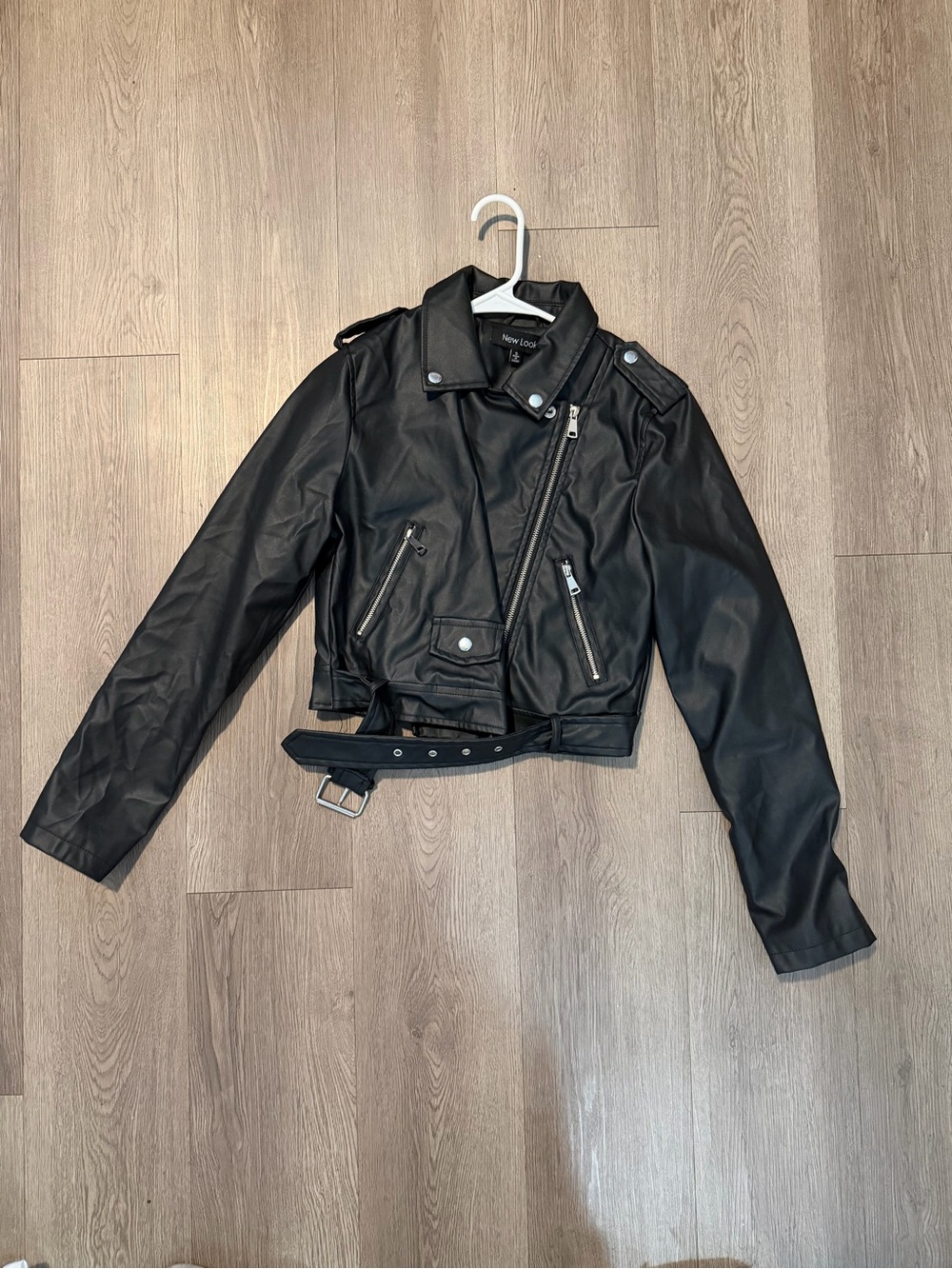 New Look Black Faux Leather Biker Jacket with Belt